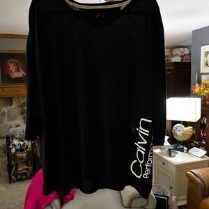 3x(58”bust x 27/29”high low length)Calvin Klein Performance Black and Cream Top